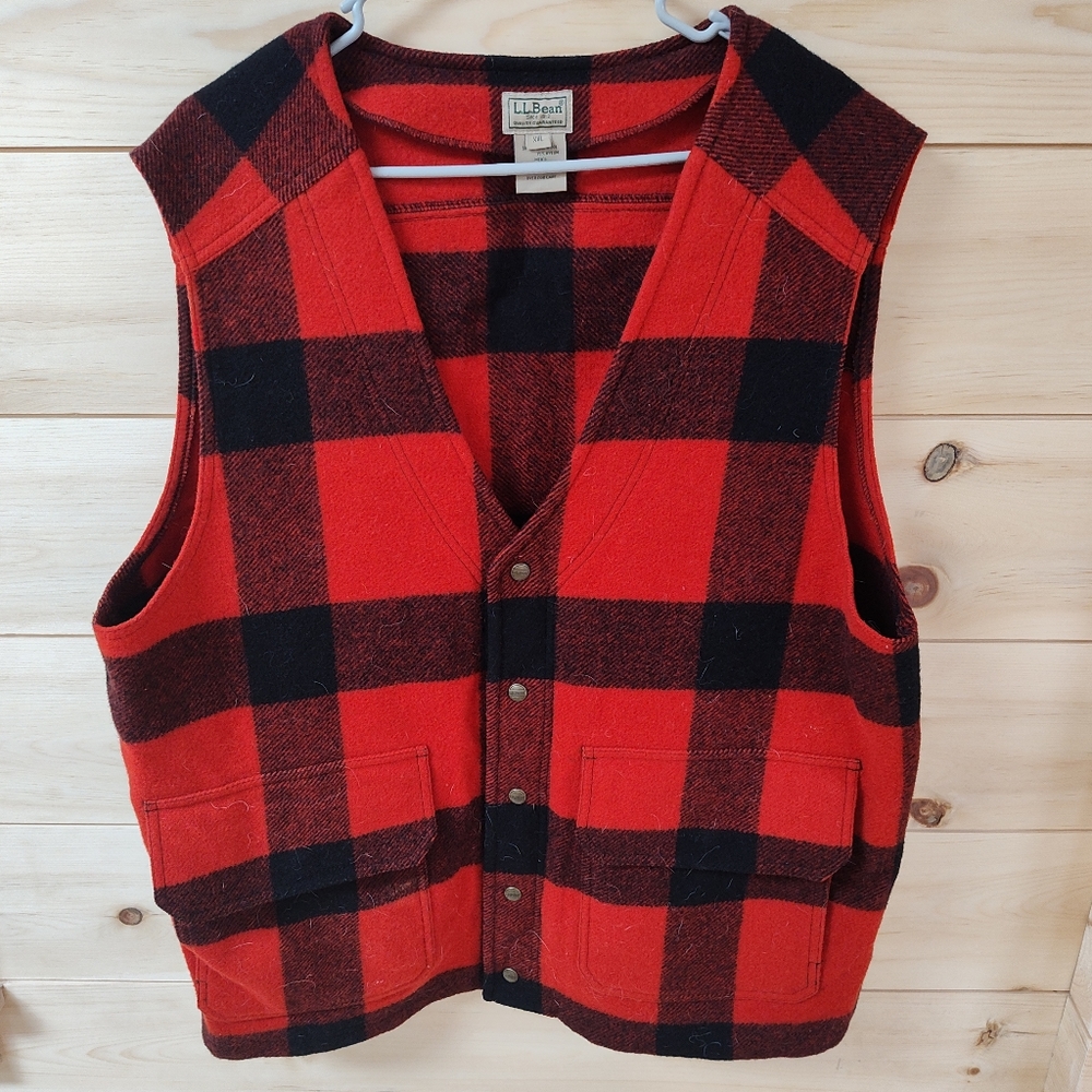 Vintage L.L. Bean Red Buffalo Plaid Maine Guide Wool  Vest Size XXL